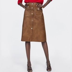 Zara STUDDED FAUX LEATHER SKIRT